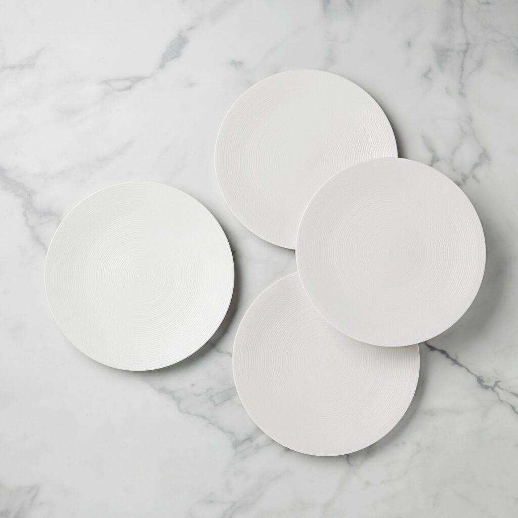 White Textured Porcelain Dinner Plates, Set of 4
