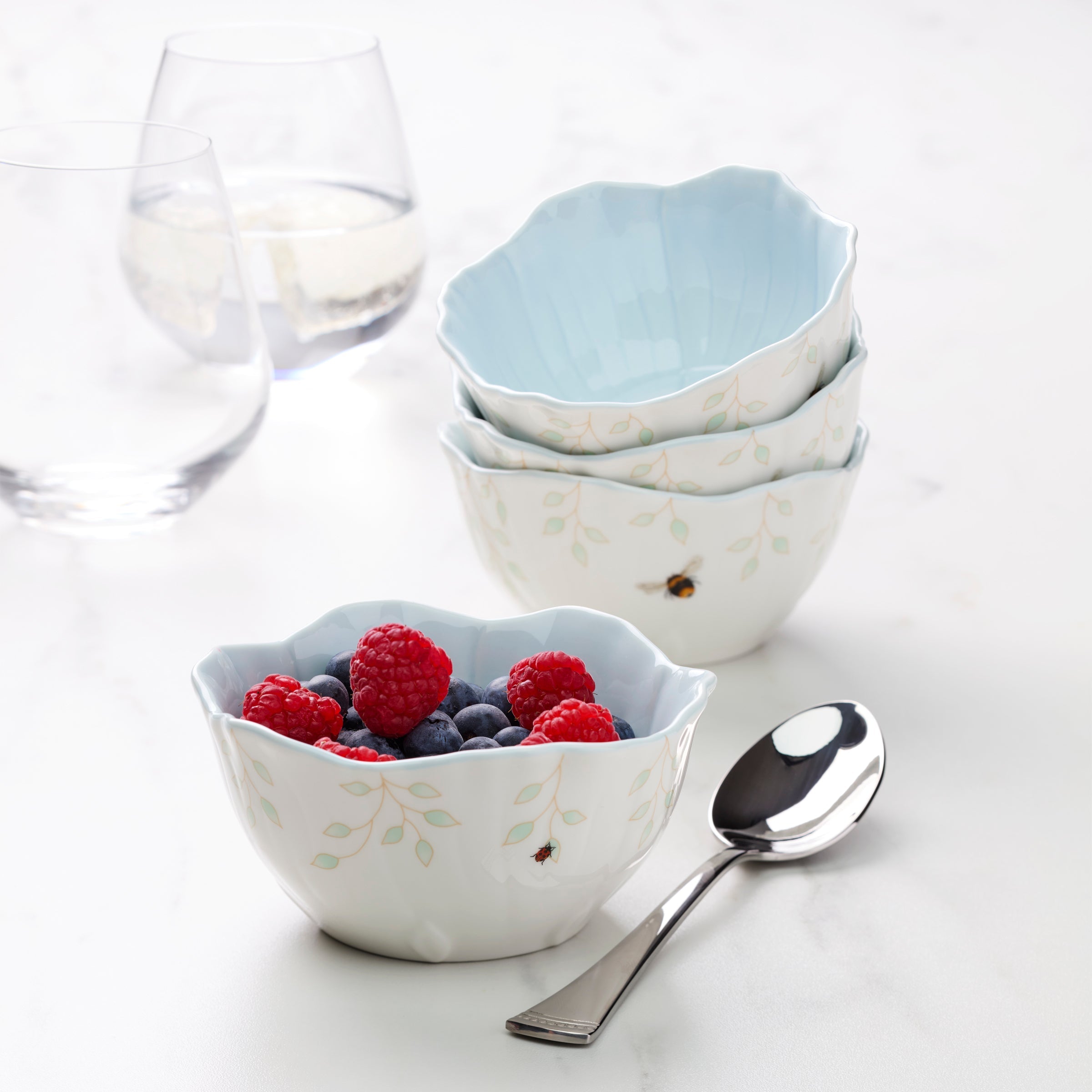 Light Blue Floral Dessert Bowls, Set of 4 - Image 2